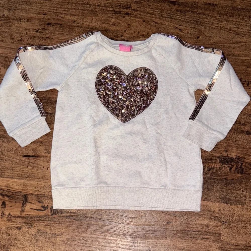 Sequin Heart Kids Sweatshirt - Cream